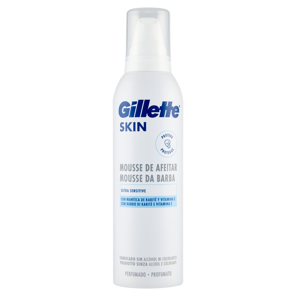 Gillette Mousse da Barba da Uomo Skin Ultra Sensitive con Burro di Karité e Vitamina E, 240 ml